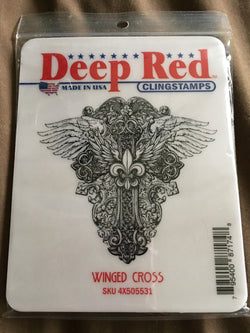 WINGED CROSS DEEP RED RUBBER STAMPS