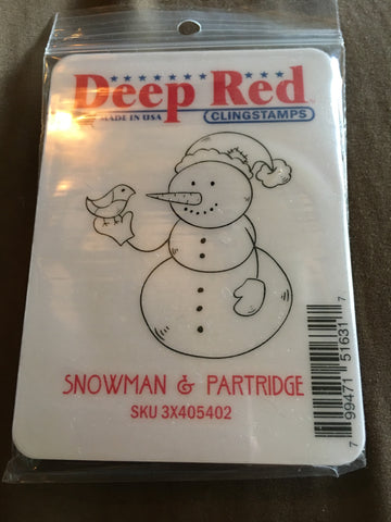 SNOWMAN & PARTRIDGE - DEEP RED RUBBER STAMPS