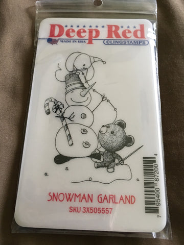 SNOWMAN GARLAND DEEP RED RUBBER STAMPS