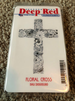 FLORAL CROSS - DEEP RED RUBBER STAMPS