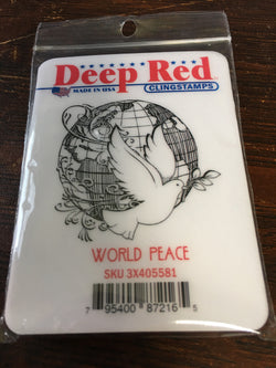 WORLD PEACE DEEP RED RUBBER STAMPS