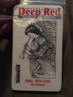 ANGEL WITH FLUTE DEEP RED RUBBER STAMPS