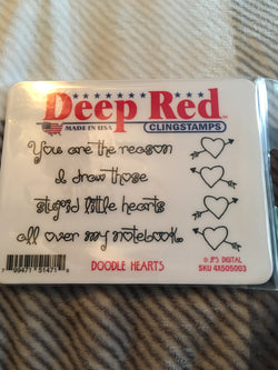 DOODLE HEARTS - DEEP RED RUBBER STAMPS