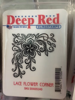 LACE FLOWER CORNER - DEEP RED RUBBER STAMPS