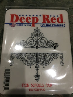 IRON SCROLLS PAIR - DEEP RED RUBBER STAMPS