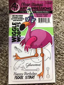 FLAMINGO WIGGLE WOBBLE - CLEAR STAMPS AND DIES ART IMPRESSIONS BONNIE KREBS