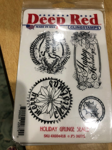 HOLIDAY GRUNGE SEALS - DEEP RED RUBBER STAMPS