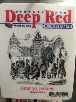 CHRISTMAS CAROLERS DEEP RED RUBBER STAMPS