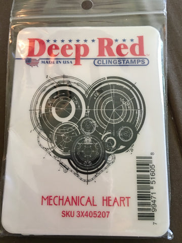 MECHANICAL HEART DEEP RED RUBBER STAMPS