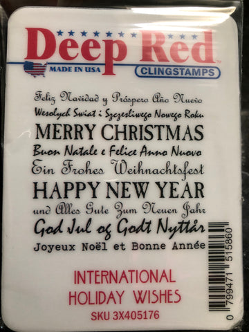 INTERNATIONAL HOLIDAY WISHES - deep red rubber stamps