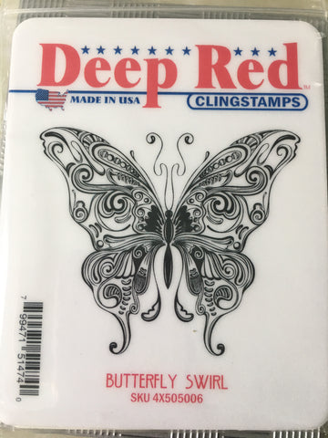 BUTTERFLY SWIRL - DEEP RED RUBBER STAMPS