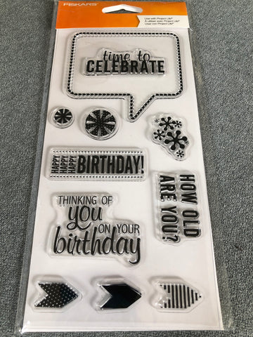 TIME TO CELEBRATE - FISKARS CLEAR STAMPS