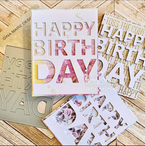 HAPPY BIRTHDAY A2 PLATE DIE - GINA MARIE DESIGNS